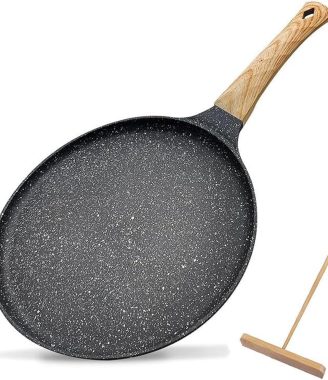 Crepe Pan with Spreader 11 Inch Dosa Tawa for Roti Indian Nonstick Chapati Pan Gray