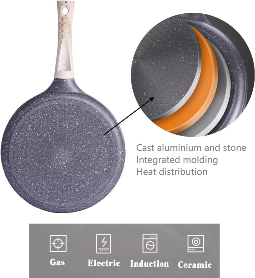 Crepe Pan with Spreader 11 Inch Dosa Tawa for Roti Indian Nonstick Chapati Pan Gray - Image 3