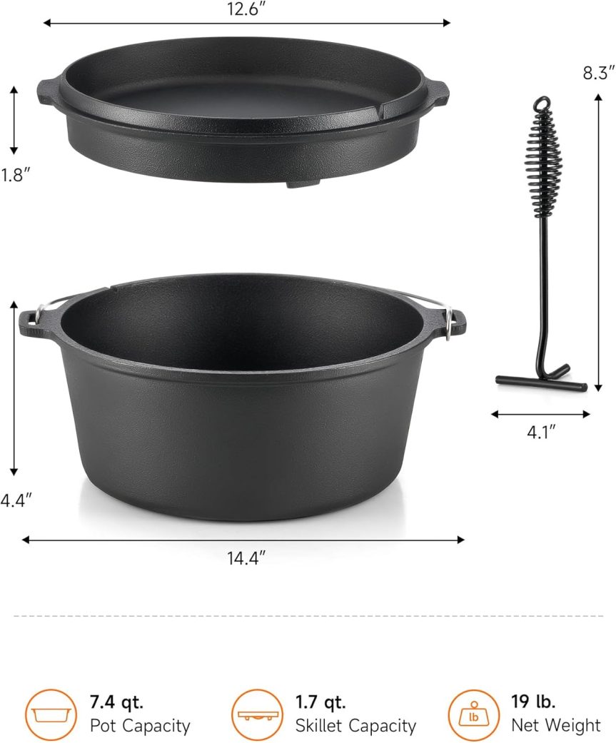 DARTMOOR 9 Quart Pre-Seasoned Cast Iron Dutch Oven with Lid and Lid Lifter Tool Outdoor Deep Camp Pot for Camping Fireplace Cooking BBQ Baking Campfire 9 QT - Image 6