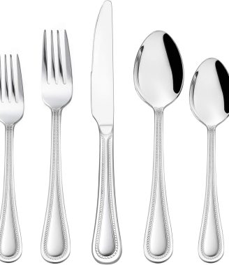 HaWare Silverware Set, 60-Piece Pearled Edge Stainless Steel Flatware for 12, Beading Tableware Cutlery Utensil for Home, Mirror Polished, Dishwasher Safe