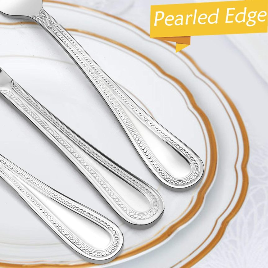 HaWare Silverware Set, 60-Piece Pearled Edge Stainless Steel Flatware for 12, Beading Tableware Cutlery Utensil for Home, Mirror Polished, Dishwasher Safe - Image 5