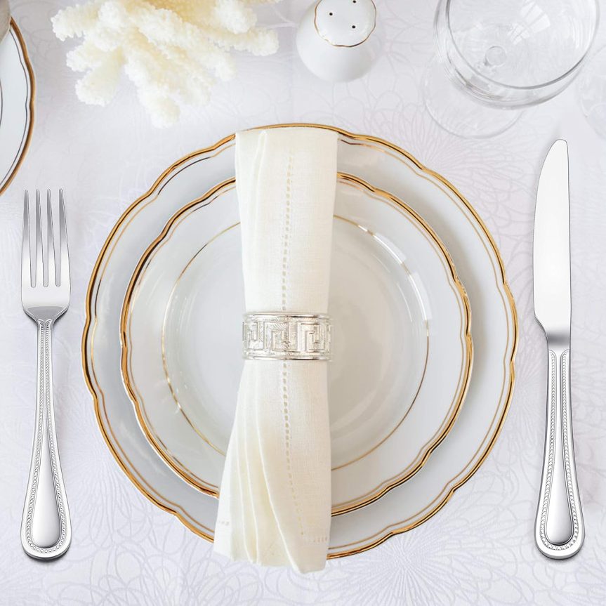 HaWare Silverware Set, 60-Piece Pearled Edge Stainless Steel Flatware for 12, Beading Tableware Cutlery Utensil for Home, Mirror Polished, Dishwasher Safe - Image 6