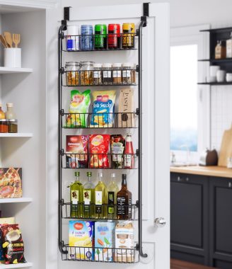 Over the Door Heavy-Duty Metal Organizer, 6-Tier Door Storage for Pantry, Easy Install, D4.65xW18xH50inch, Black